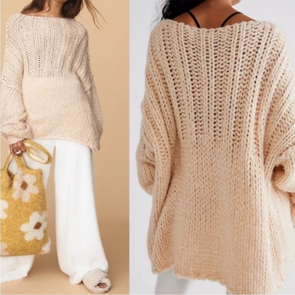 Free People Chunky open knit oversized pullover sweater